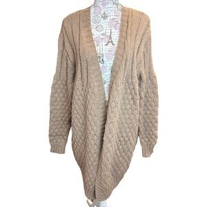 NWT Timing Open Front Soft Oversized Chunky Knit Tan Cardigan, size Large